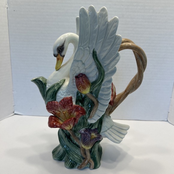 Fitz & Floyd Other - Fitz & Floyd Tulip Swan Pitcher/Carafe/Jug 1 Qt Vintage Hand Painted Ceramic